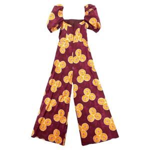Autumn Adeigbo Women's Size 6 Nicole Jumpsuit Burgundy African Print Cutout NWT